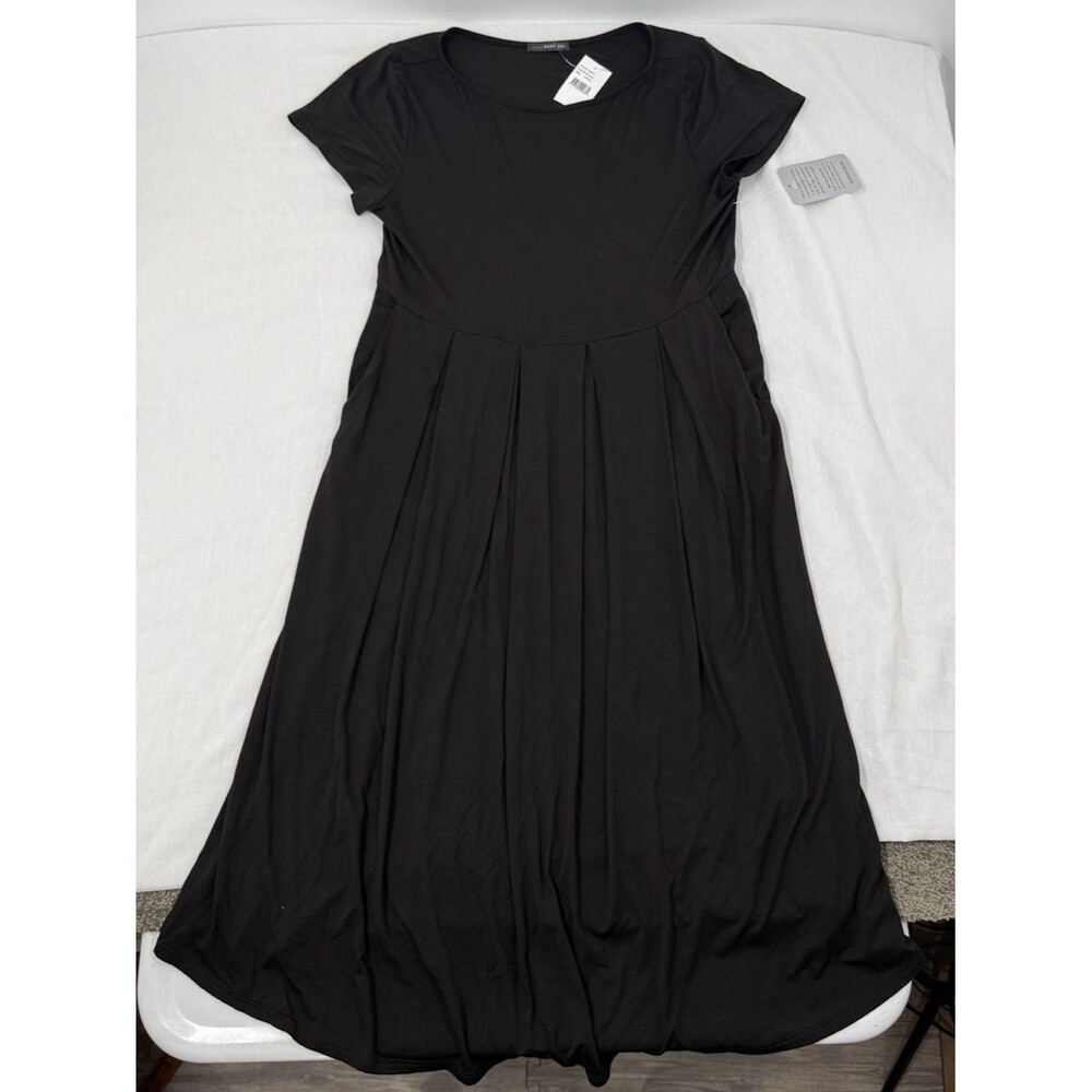 West Kei Dress Wm Large Black Midi Short Sleeve Swing Flowy